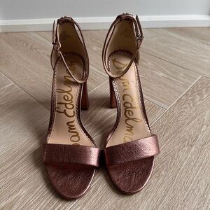 Sam Edelman Yaro Metallic Bronze Block Heel Sandals 6.5 Ankle Strap Occasion